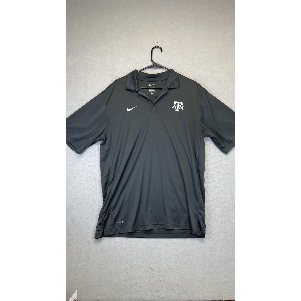 Texas A&M Aggies Shirt Polo Golf Mens Large‎ Gray NCAA Football Nike Dri-FIT